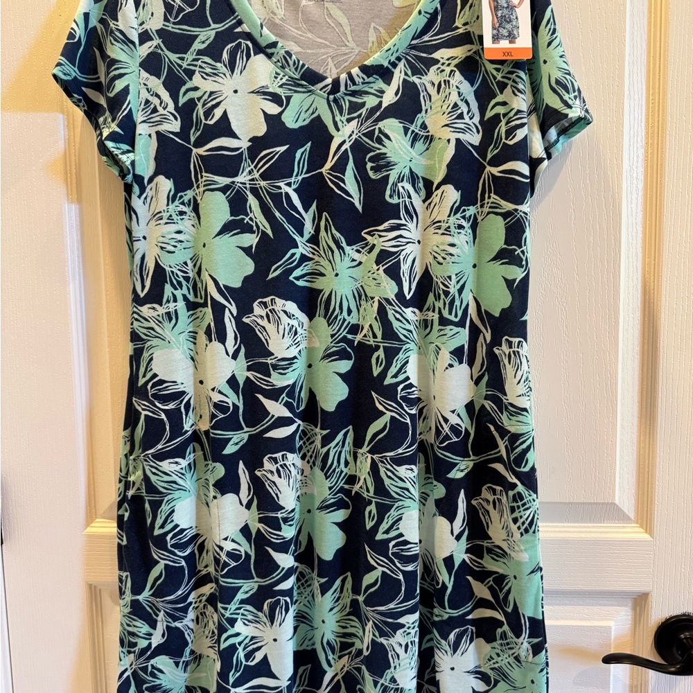 🌴NWT - Tropical Blue and Green Floral Dress - XXL